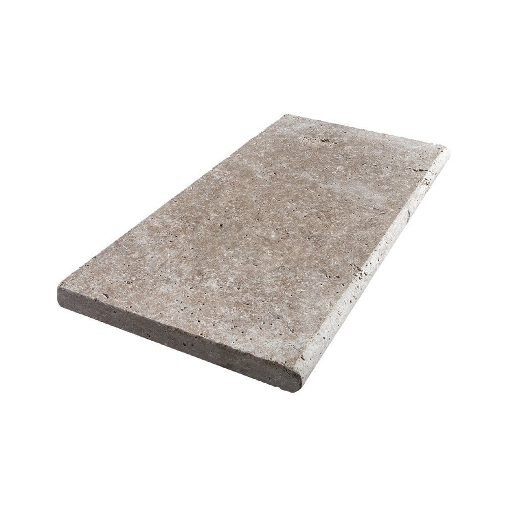 [NZR3056130AT] Noce travertin randsteen 30.5 x 61 x 3 cm zwembad randsteen model a getrommeld