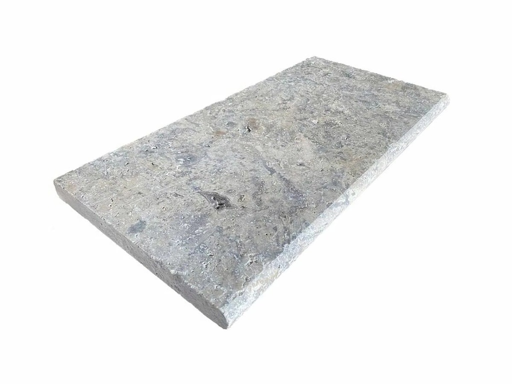 [SZR3056130AT] Silver travertin randsteen 30.5 x 61 x 3 cm zwembad randsteen model a getrommeld