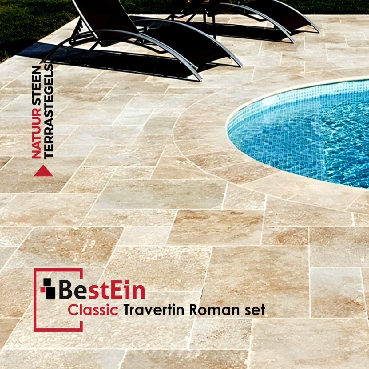 Classic travertin terrastegel kleine roman set 3 cm model a getrommeld - afbeelding 1