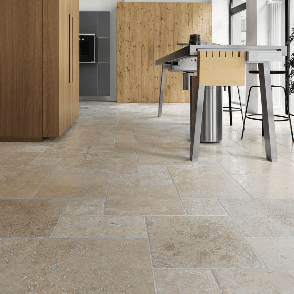 Classic travertin vloertegel kleine roman set 1.2 cm model a getrommeld