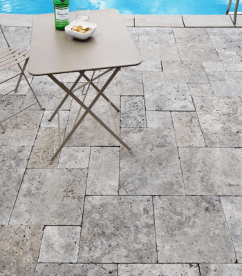 Silver travertin terrastegel kleine roman set 3 cm model a getrommeld