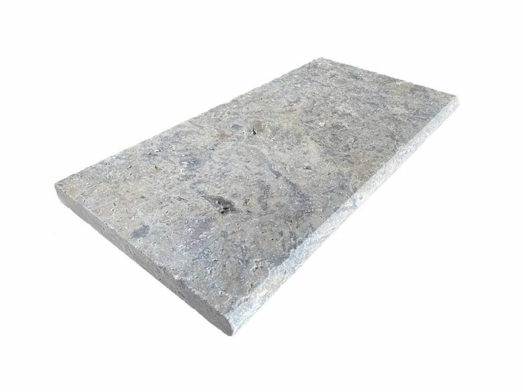 Silver travertin randsteen 30.5 x 61 x 3 cm zwembad randsteen model a getrommeld