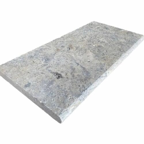 Silver travertin randsteen 30.5 x 61 x 3 cm zwembad randsteen model a getrommeld