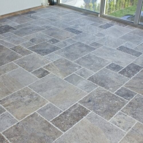 Silver travertin vloertegel kleine roman set 1. 2 cm model a getrommeld